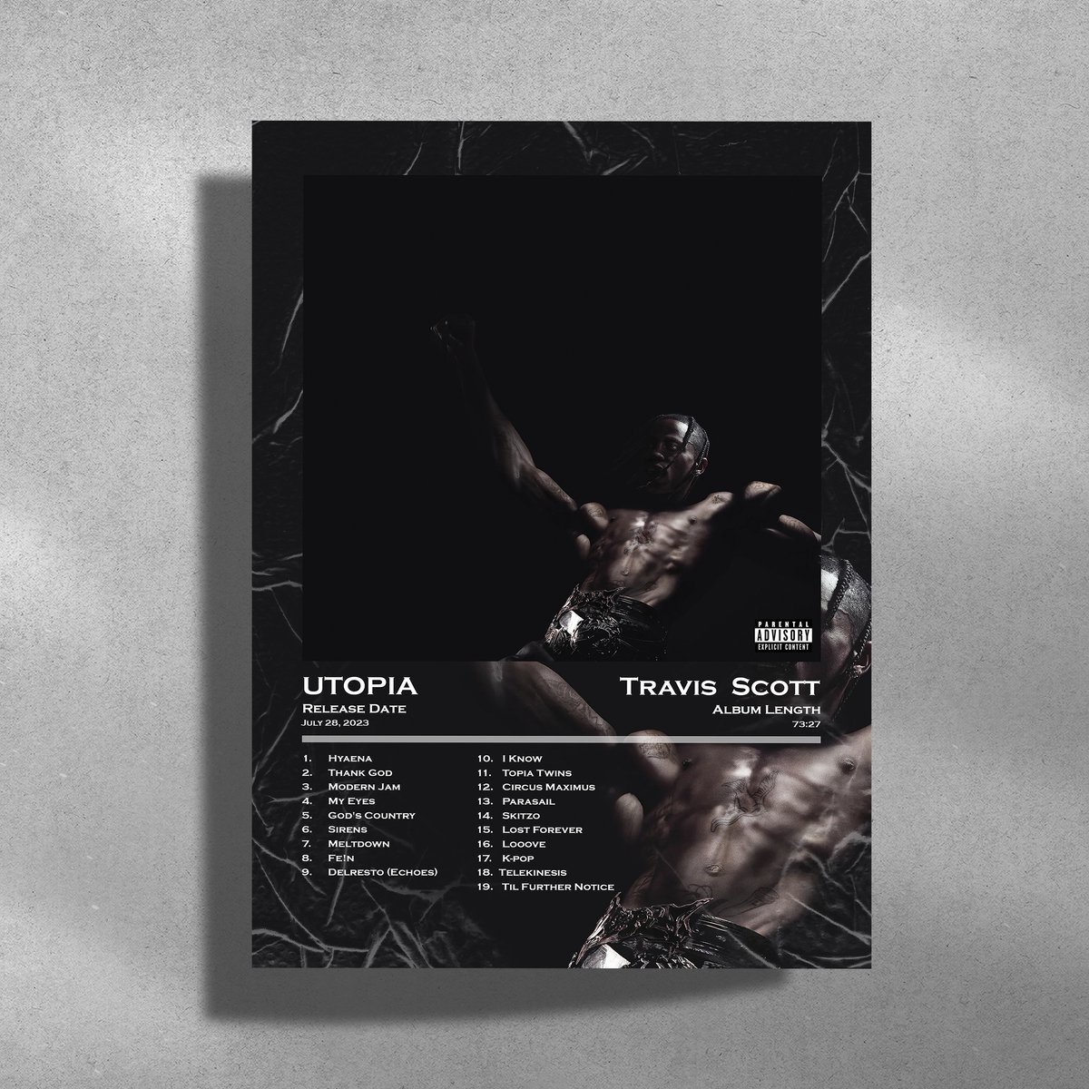 Luxe poster Travis Scott - Utopia - Metalen Poster 30x40cm - album cover zwart