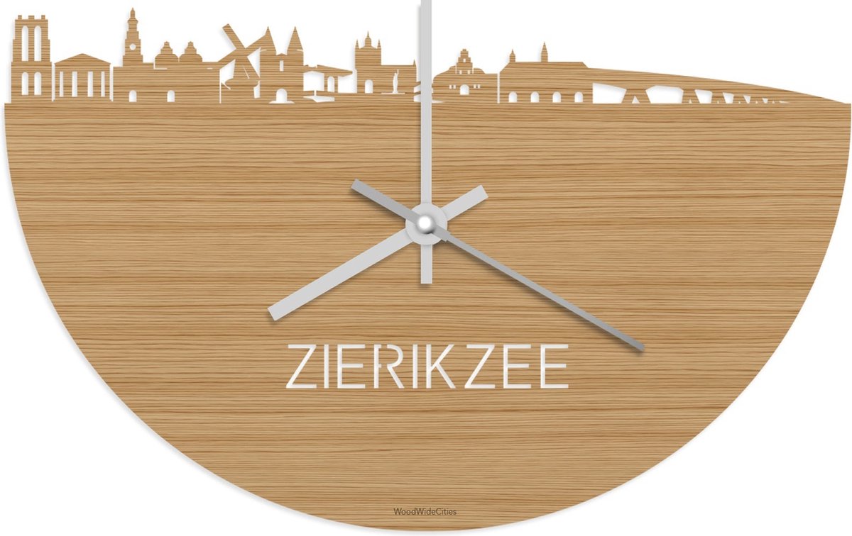 Skyline Klok Zierikzee Bamboe hout - Ø 40 cm - Stil uurwerk - Wanddecoratie - Meer steden beschikbaar - Woonkamer idee - Woondecoratie - City Art - Steden kunst - Cadeau voor hem - Cadeau voor haar - Jubileum - Trouwerij - Housewarming -