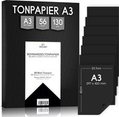 Tritart - Papier coloré noir A3 130 g/m² I 56 feuilles de papier kraft robuste de haute qualité I papier à dessin créatif stable pour bricoler et peindre I planche à dessin robuste