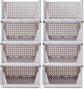8 pièces empilables boîtes de rangement de garde-robe pliantes placard organisateur tiroirs boîtes de rangement en plastique pour la maison chambre cuisine-blanc
