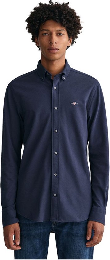 Gant Regular Pique Shirt Met Lange Mouwen Blauw 3XL Man