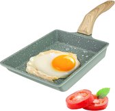 Japanse omeletpannen met antiaanbaklaag, Tamagoyaki eierpan, geschikt voor gasfornuis en inductiekookplaat, rechthoekige vetvrije koekenpan met houten handvat en olieborstel (groen, 20 x 15 cm)