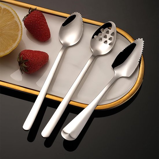 Buwei 4 Pièces Cuillères à Pamplemousse Bord Dentelé - Cuillères Fruits En Acier Inoxydable, Idéales Pour Agrumes, Avocat Et Desserts