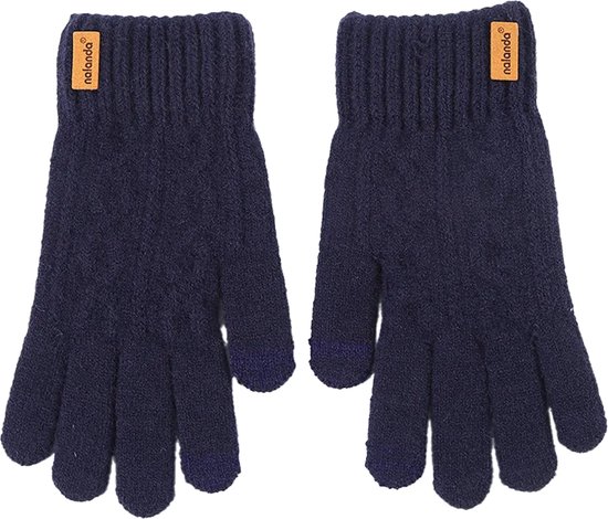 Warme wollen handschoenen geschikt voor touchscreen elastisch unisex blauw