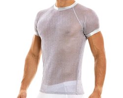 Verleidelijk transparant shirt mannen - Glitters - Heren mode - Erotisch getint - Korte mouwen - Ronde hals - Sexy doorzichtig - Intiem en feest