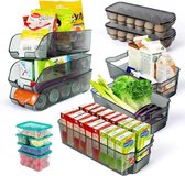 Koelkastorganizer, 13-delige set, BPA-vrij, transparant, stapelbare koelkastorganizer, eierbox met deksel, keukenorganizer, opberglade voor keuken