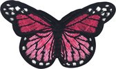 Donker Roze Zwarte Vlinder Strijk Embleem Patch 8 cm / 4.5 cm / Roze Wit