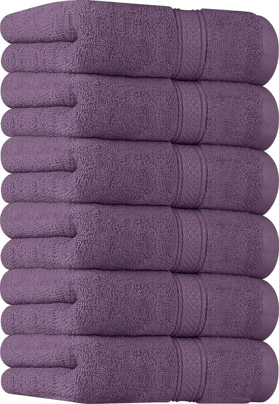 Towels Set van 6 hoogwaardige handdoeken (41 x 71 cm), 100% gesponnen katoen, ultra zacht en zeer absorberend voor badkamer, sportschool, douche, hotel en spa, paars (Prune)