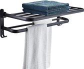 Cosy Casa® Handdoek - Droogrek - Zwart - Badkamer - Opklapbaar - Aluminium - Handdoekhanger met Badjashaakjes - Ruimtebesparend - industrieel