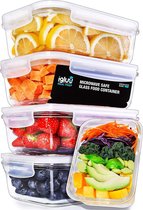 Maaltijdcontainer van glas met transparant stoomventieldeksel - Luchtdicht afsluitbare voedselopslagcontainers, BPA-vrij, geschikt voor magnetron, vriezer, vaatwasser, oven - [Pack van 5]