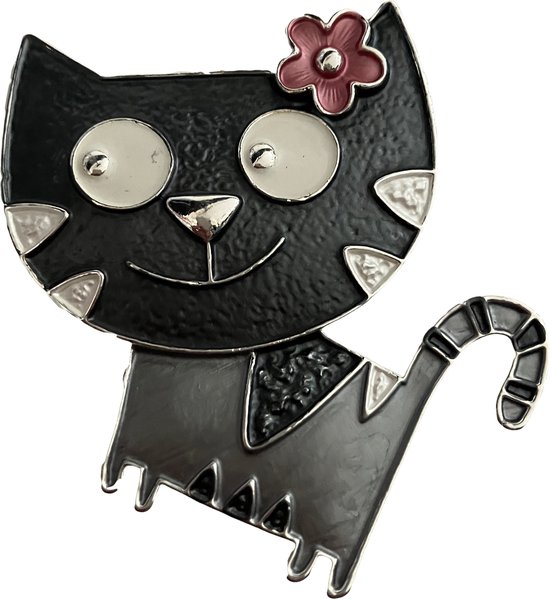 Petra's Sieradenwereld - Magneetbroche zwarte kat met strikje