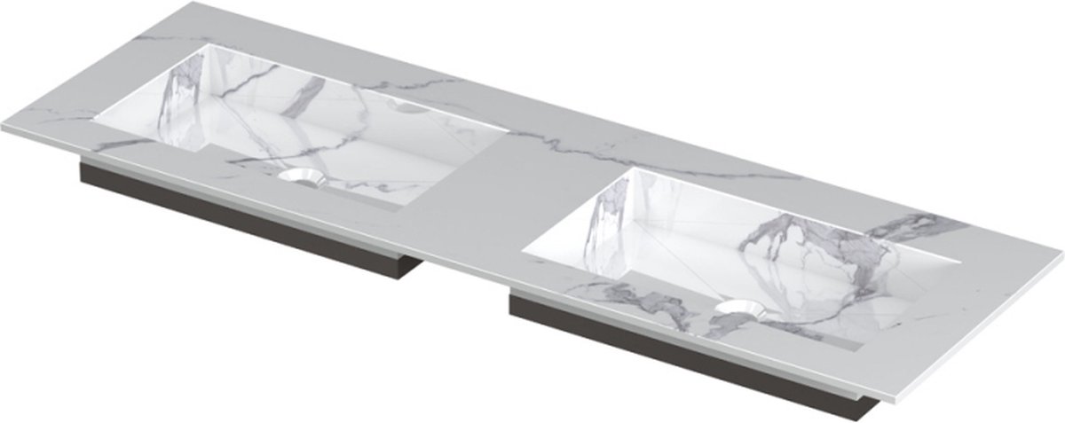 INK Post wastafel in keramische slab met envelop bodem dubbele wasbak zonder kraangat 140x45x1cm, statuario glans