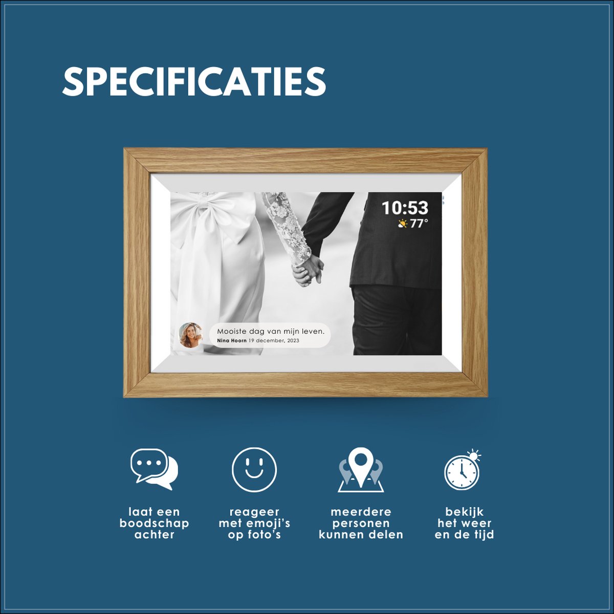 MAXEON® Digitale Fotolijst - Wifi en Frameo App - Fotokader - 10.1 inch HD - IPS Touchscreen - 32 GB - Hout look thumbnail 5