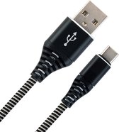 Oplaadkabel USB-C Kabels Gevlochten Nylon USB C naar USB A - USB C kabel Datakabel - Zwart/Wit - 2 meter