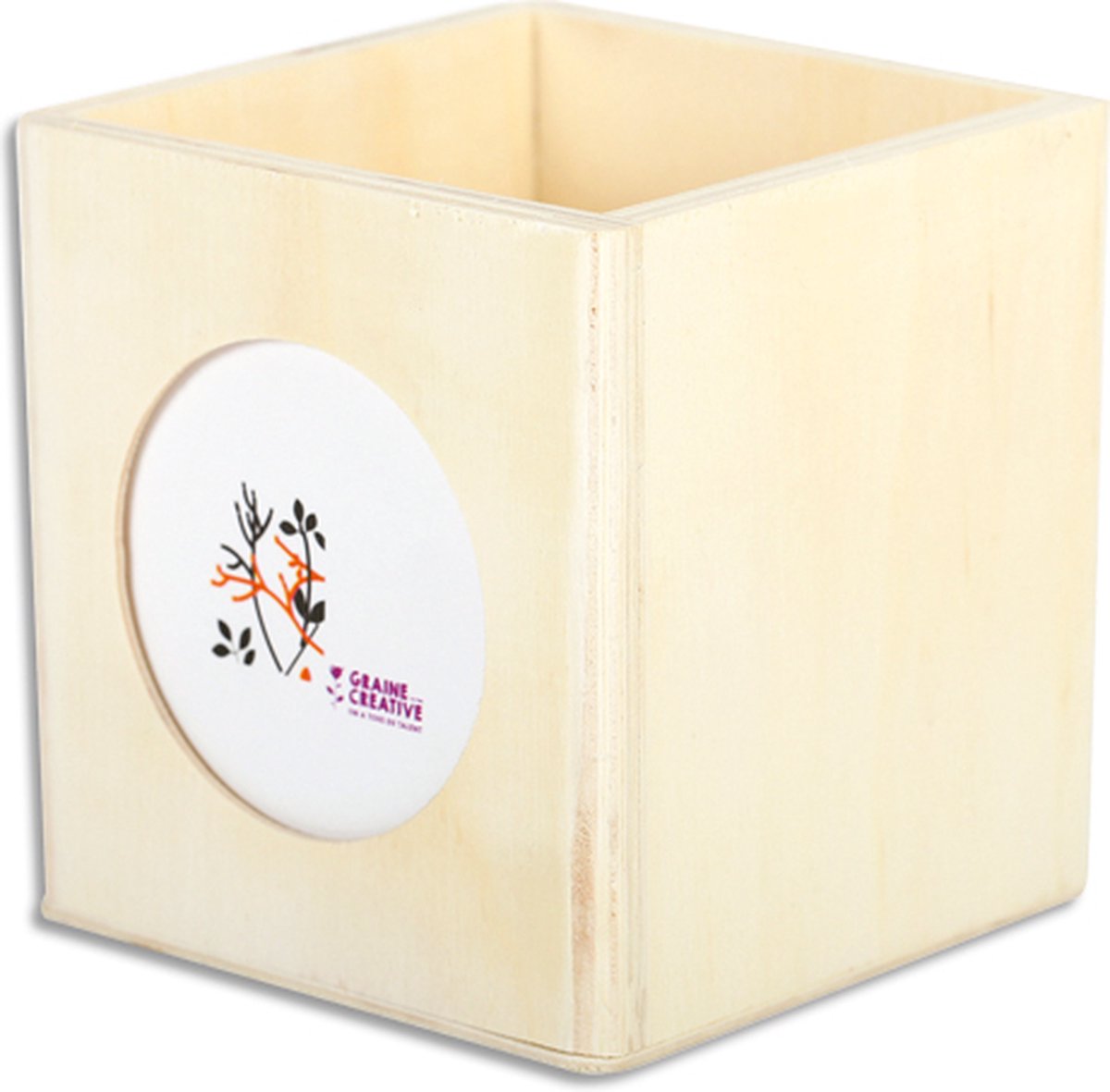 Graine Creative GC Houten Pennenbak met Ronde Fotolijst 10x10x10 cm
