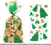 25x Uitdeelzakjes Kerstboom Groen Goud 12.5 x 27.5 cm - Christmas - Santa Claus - Gouden Kerstballen - Kaarsen - Rendier - Rudolph - Rudolf - Cellofaan Plastic Traktatie Kado Zakjes - Snoepzakjes - Koekzakjes - Koekje - Cookie Bags