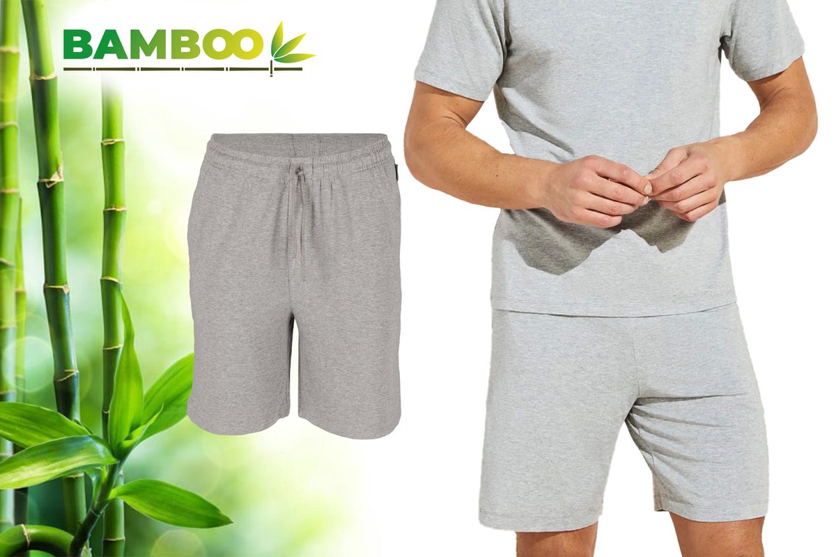 Bamboe Pyjama Short Heren - Grijs - Korte Pyamabroek Heren - Pyama Heren Volwassenen