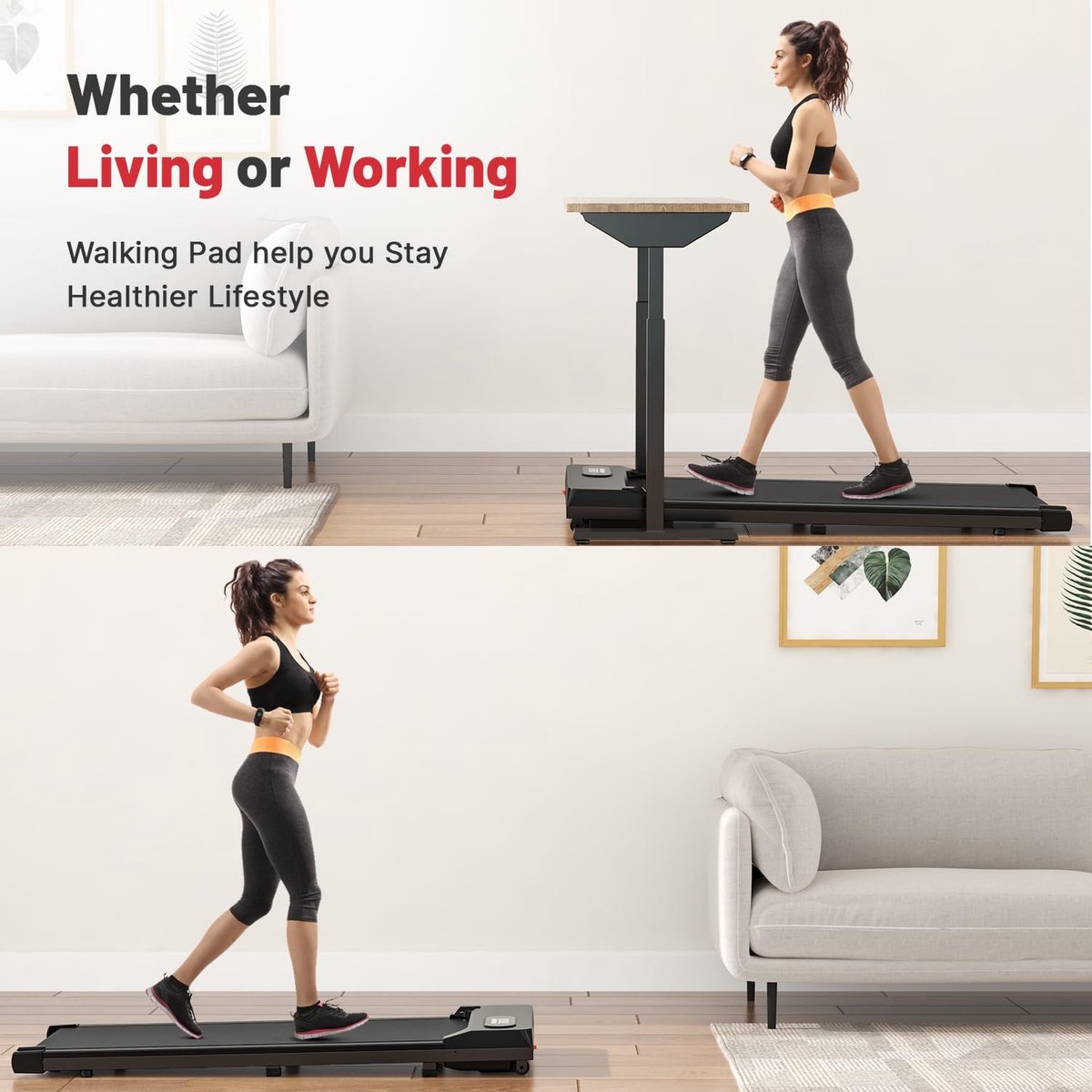 Afbeelding 3 van Draagbare loopband - Elektrische loopband - Wandelpad 1-8 km/u,2.5HP - Met afstandsbediening en LCD-scherm - Zwart