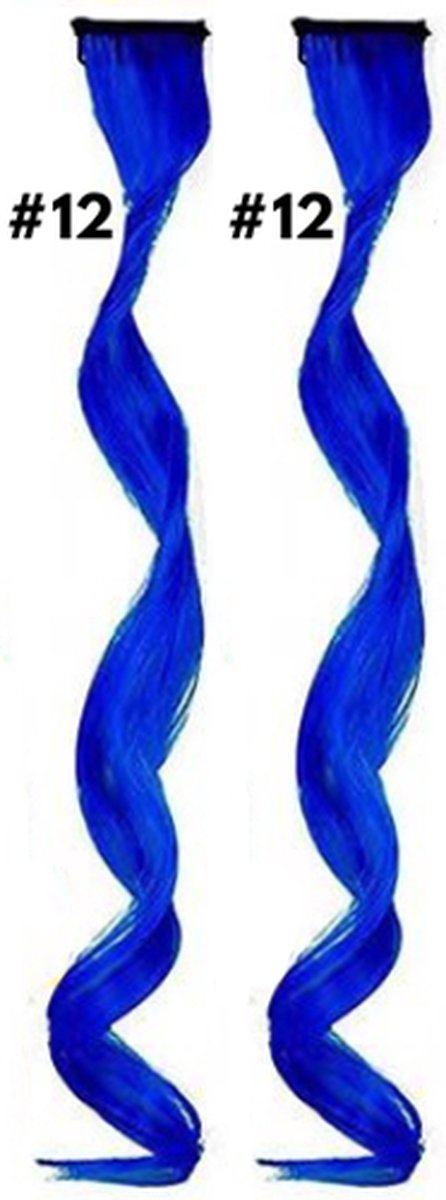 2 x Clip in Hairextension 45cm - Donker Blauw / Donkerblauw - #12 - nephaar - Hair extension | haar extensie- carnaval haar - gekleurde extensions - extensions met clip