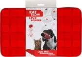 Eat Slow Live Longer Likmat Bloemenpatroon – 21 x 34 cm - Snuffelmat - Anti-schrok Mat - Slowfeeder - 100% Siliconen - Vaatwasserbestendig - Rood