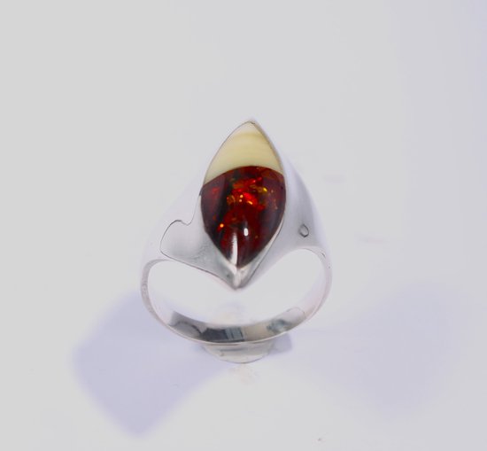 Moederdagactie! Brigada zilver sterling 925 ring met oranje en witte barnsteen-amber - maat 19
