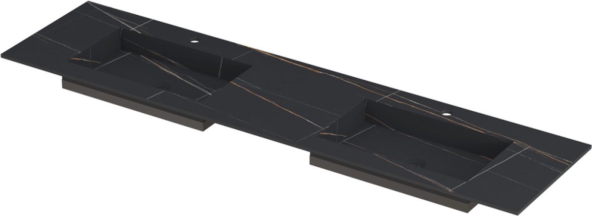 INK Post wastafel in keramische slab met envelop bodem dubbele wasbak met 2 kraangaten 180x45x1cm, lauren black mat