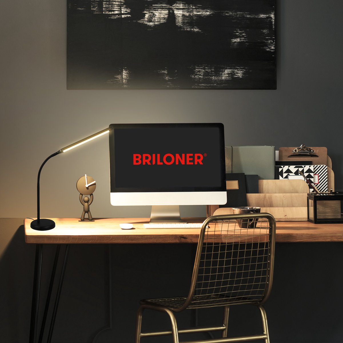 BRILONER - Tafellamp - bureaulamp - zwenkbaar - warm wit licht 3000K - dimbaar - geheugenfunctie - 37 x 13 x 47 cm - zwart thumbnail 5