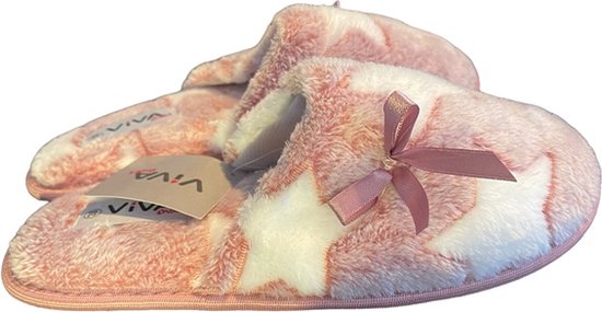 Dames pantoffel - zachte voering - maat 37 | kleur roze - sterren - kerst - cadeau