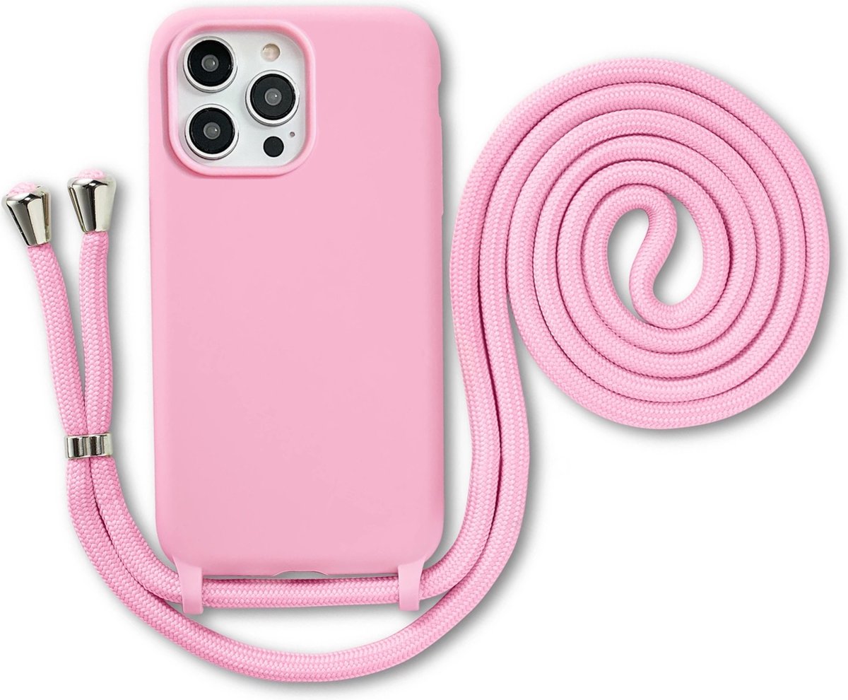 Armordrop Hoesje Met Koord Geschikt Voor iPhone 15 Pro - Siliconen Hoesje Met Koord - Roze