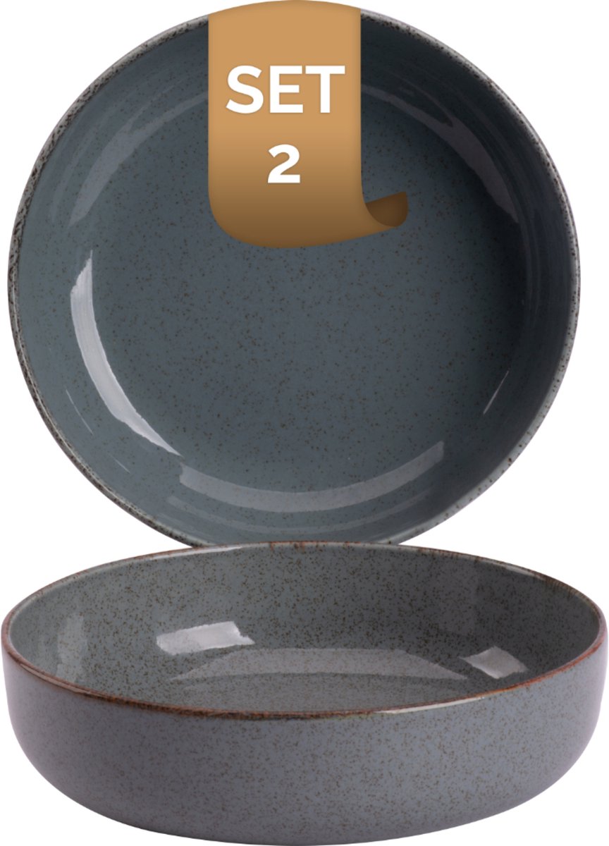 Palmer - Antigo - Schaal - Kom - 2 stuks - 47 cl - ø 15 cm - Blauw/Grijs - Porselein - Bordenset