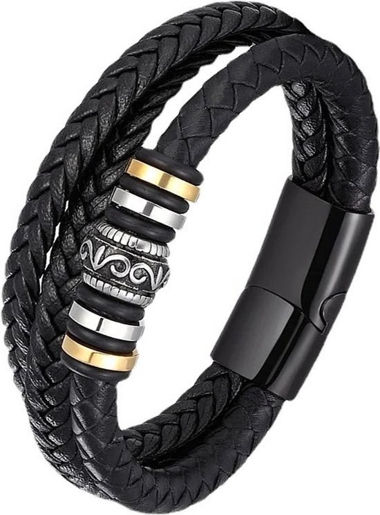 Bracelet En Cuir Noir 10 Mm Fait Main à La Main Par Lic D'Ostende Belgique - Neuf Avec Petites Imperfections