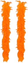 Boland Carnaval verkleed boa met veren - 2x - oranje - 180 cm - 50 gram - Glitter and Glamour