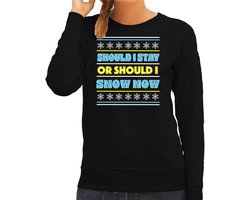 Bellatio Decorations Apres ski sweater voor dames - Should i stay or - zwart - apresski/wintersport S