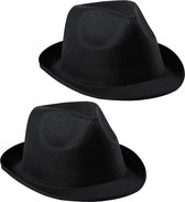 Carnaval verkleed trilby hoedje - 2x - zwart - polyester - volwassenen/heren/dames