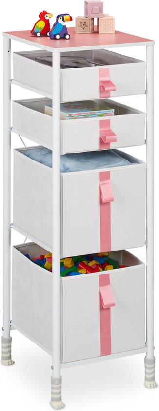 Commode Relaxdays chambre d'enfant 4 tiroirs - armoire enfant paniers en tissu - armoire à jouets étroite