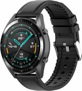 By Qubix 20mm - leer + siliconen bandje - Zwart - Geschikt voor Huawei watch GT 2 (42mm) - Huawei watch GT 3 (42mm) - Huawei watch GT 3 Pro (43mm)
