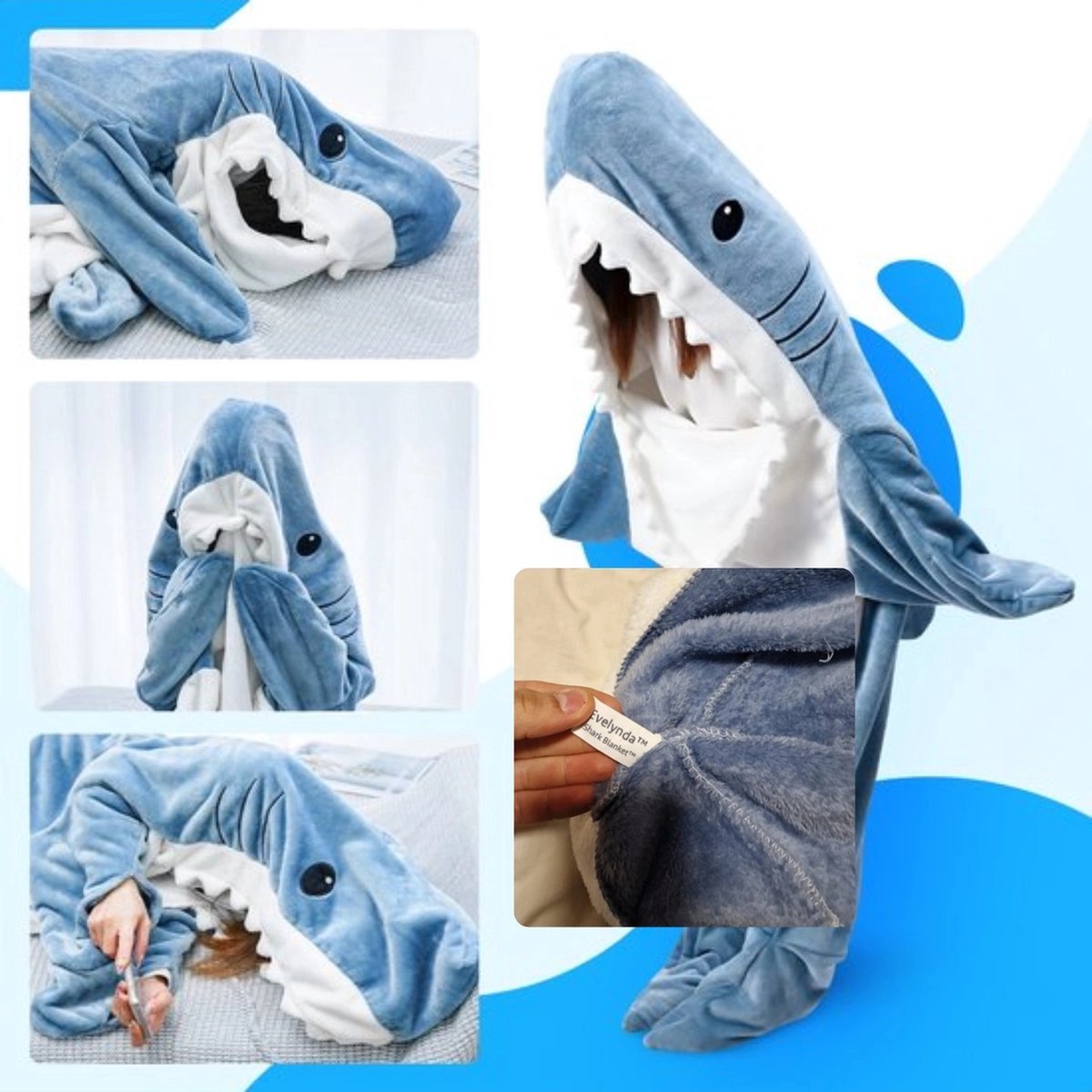 QUSLLIS Shark Blanket - Hai Decke - aus Superweichem, Gemütlichem Flanell mit Kapuze, Hai Overall, Hai Deckenkapuzenpullover, Schlafsack Tragbare Decke für Erwachsene und Kinder - L