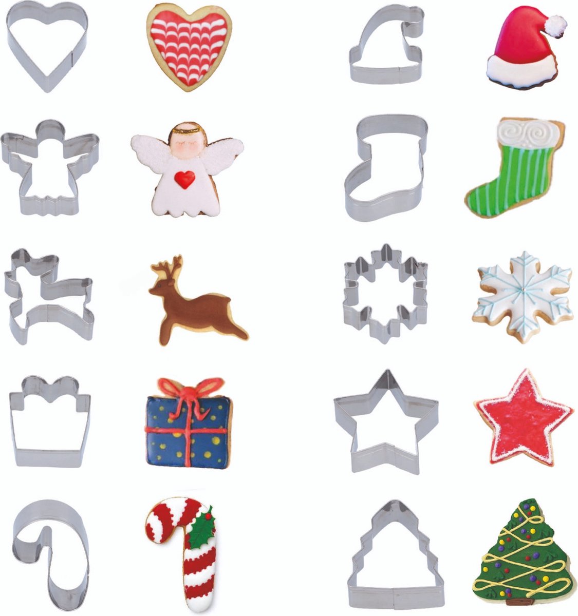 Creacol Kerstkoekjes - 10 stuks - Koekjes vormen - Uitsteekvormen -Uitsteekvormpjes