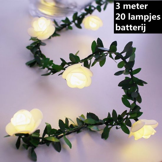 led lichtsnoer rose vine met warm wit licht 3 meter 20 lichtjes-werkt op batterij