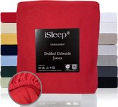 iSleep Dubbel Gebreide Jersey Hoeslaken - Hoge Hoek - Rondom Elastiek - Eenpersoons - 80/90x200 cm - Rood