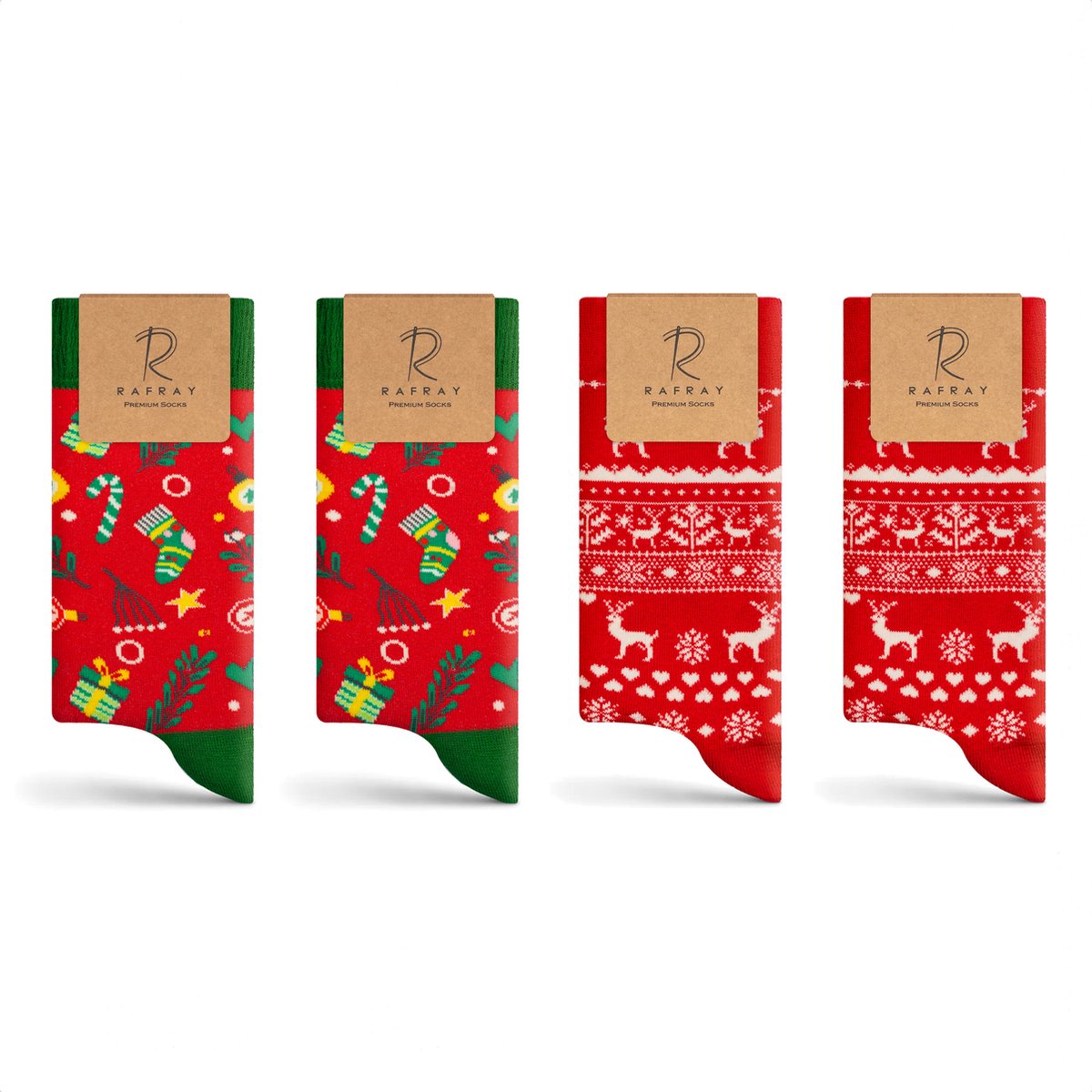 Rafray Socks - Winter Sokken Gift box - Red Deer & Funky Socks - Premium Katoen - 4 paar - Maat 40-44