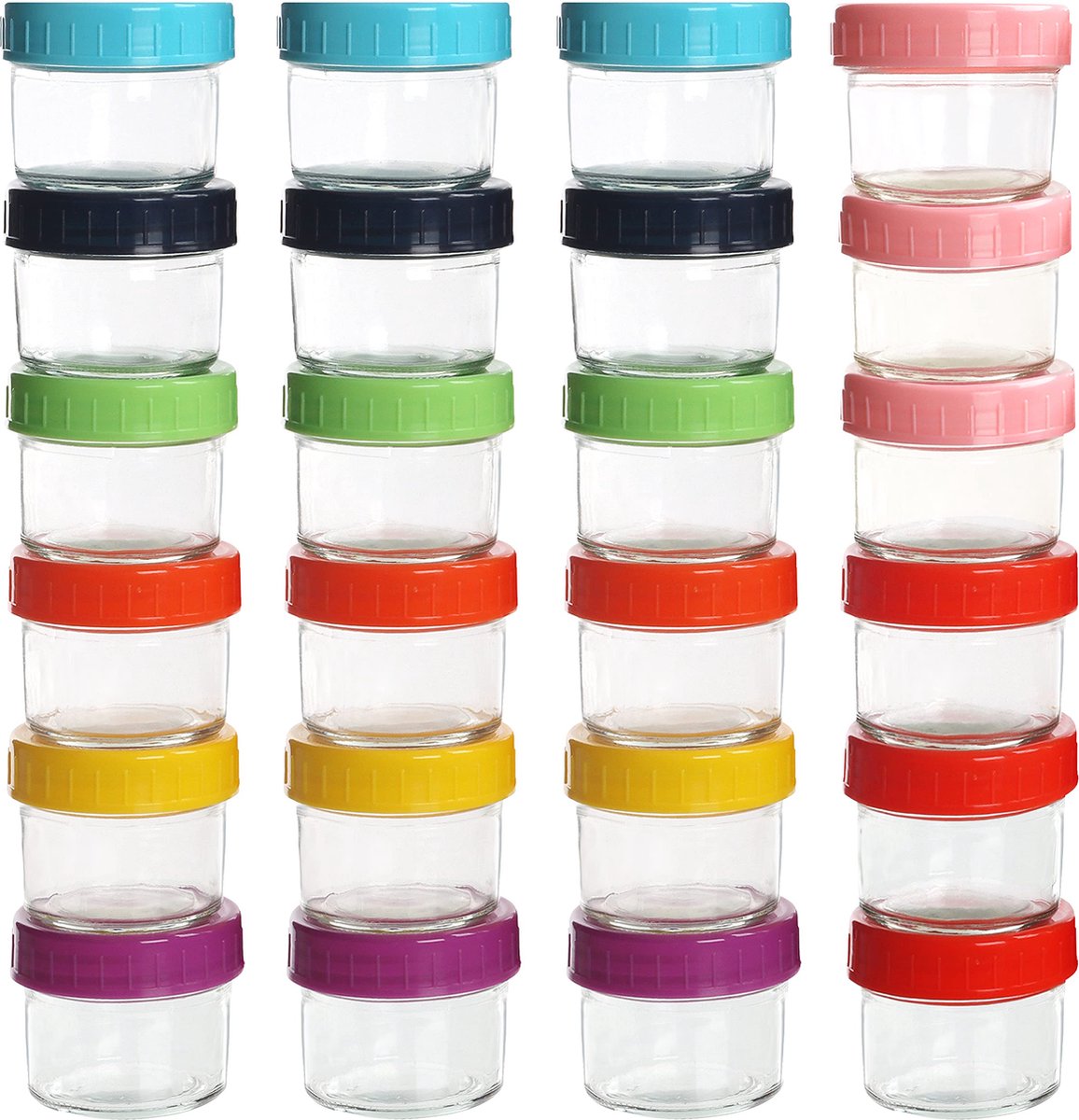 Goedkoopste Belle Vous Rond Glazen Babyvoeding Opslag Potten met Plastic Deksels (24 Pak) – 100 ml – Kleine Heldere Luchtdichte Herbruikbare Container – BPA & Loodvrij – Afwasmachine, Diepvries & Magnetron Veilig