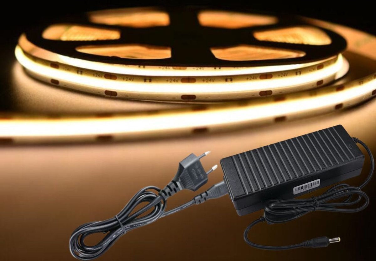 LED Strip COB - 10 Meter - Complete Set - 2700k - Warm Wit - 24V - 480LED/m