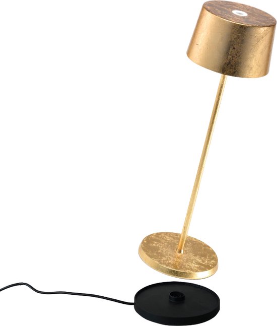 Zafferano Olivia Pro Tafellamp - Oplaadbare Buitenlamp Goud - Bureaulamp Snoerloos - Dimbare LED Lamp - Draadloos Oplaadstation - Terraslamp - USB Oplaadbaar - 35 cm x Ø11 cm