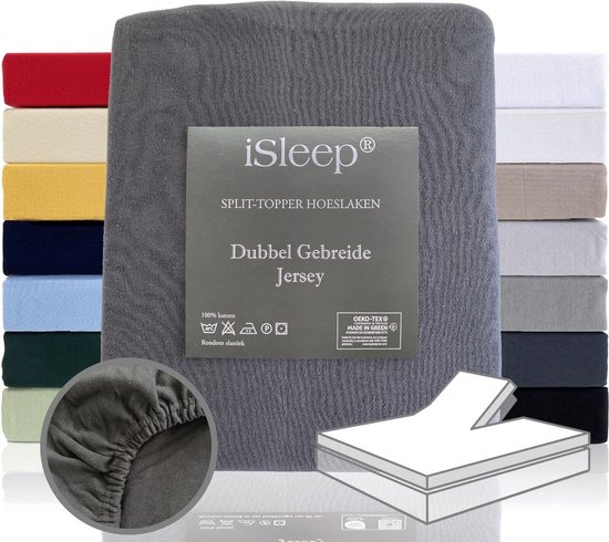 iSleep Double Tricot Jersey Séparation- Topper Hoeslaken - Twin - 180x200/210/220 - Anthracite