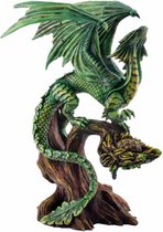 Beeld Wouddraak - Forest Dragon - Groen - Anne Stokes - Fantasy Homedeco - 19x25,5cm