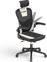 Bureaustoel - Ergonomische stoel met 2D armleuningen, in hoogte verstelbare hoofdsteun lendensteun rugleuning - Zwart en wit