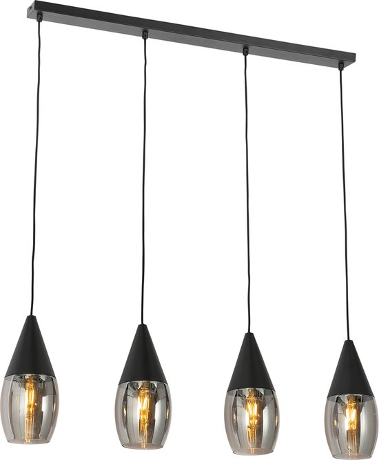 QAZQA drop - Moderne Hanglamp eettafel voor boven de eettafel | in eetkamer - 4 lichts - L 99.6 cm - Zwart - Woonkamer | Slaapkamer | Keuken