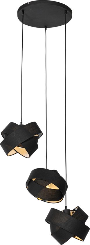 QAZQA tissu - Lampe suspendue moderne - 3 lumières - Ø 55 cm - Zwart - Salon | Chambre à coucher | Cuisine