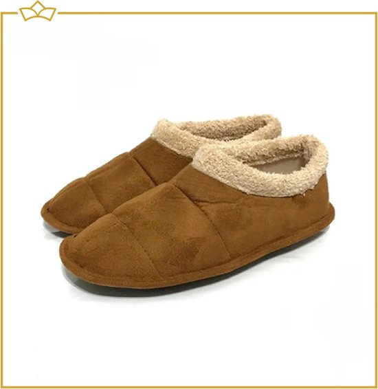 ATTREZZO® Pantoufles avec doublure chaude - Modèle haut - Camel - Taille 41 - chaussons - Les pieds toujours au chaud !